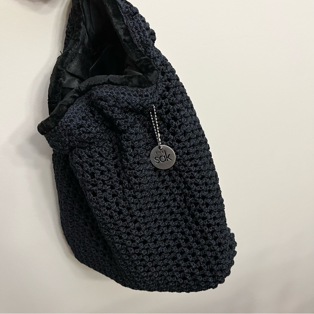The Sak, Black Crochet Backpack Purse Shoulder Bag Knapsack